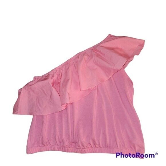 A New Day bubblegum pink barbiecore one ruffled shoulder top size large - Picture 1 of 8